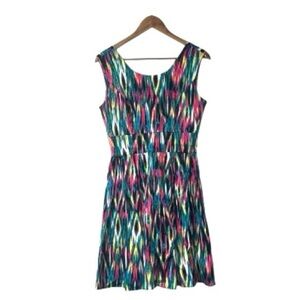 Calvin Klein Colorful Sleeveless A-Line Flare Midi Dress Pink Teal Wedding Sz 6